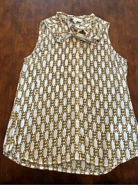MICHAEL Michael Kors Ivory and Gold Chain-Print Sleeveless Blouse